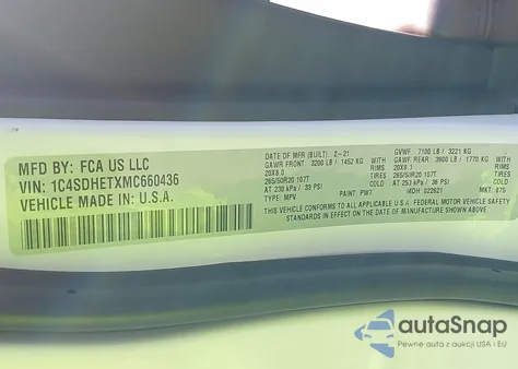 2021 Dodge Durango Citadel Rwd z USA, uszkodzony, nr VIN 1C4SDHETXMC660436
